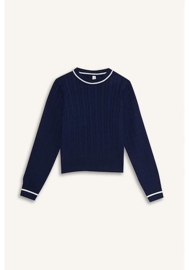 Defacto Kız Çocuk Okul Standart Fit Bisiklet Yaka Triko Kazak E7740a825aunv251 Lacivert