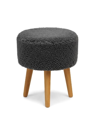 Loop Sallanan Sandalye Ve Puf Seti Antrasit Teddy Kumaş Ahşap Ayaklı Berjer - Sallanan Koltuk Puf Antrasit