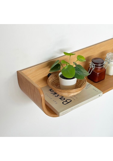 Dekoratif Ahşap Tasarım Duvar Rafı Meşe