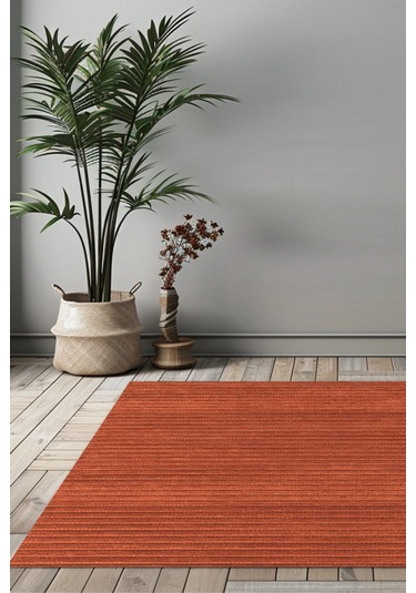 Lidya Turuncu Kaymaz Tabanlı Pamuk Dokuma Kilim, Yıkanabilir, Antialerjik, Kadifemsi Yapı Turuncu