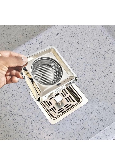 Ximistore9 11.5cm Kare Delikli Paslanmaz Çelik Mutfak Lavabo Filtresi Su Tüpü Gümüş