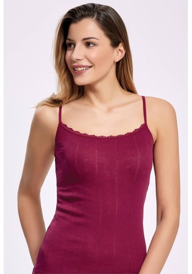 İlke Kadın İp Askılı Jakarlı Transferli Ribana Atlet 223 - 6 Adet Vişne