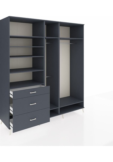 Kronos Dolap 9 Raflı 3 Çekmeceli 3 Askılı 220x59x243 Antrasit-antrasit/antrasit Antrasıt/antrasıt