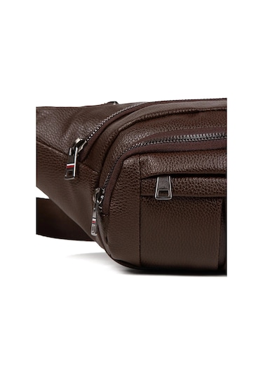 Bizoon Np262 Erkek Deri Kulaklık Çıkışlı Su Geçirmez Çapraz Omuz Ve Bel Çantası Kahve Kahverengi