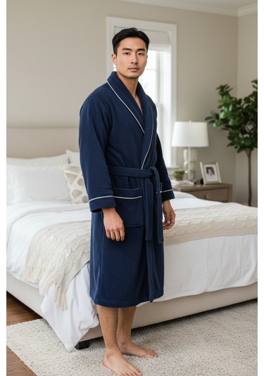 % 100 Pamuklu Laodikeia Şalyaka Bornoz Kadın Erkek Unisex Lacivert