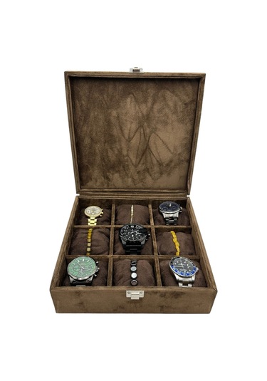 Saat Kutusu 9 Lu Kapalı Alkantara Kahve Siyah