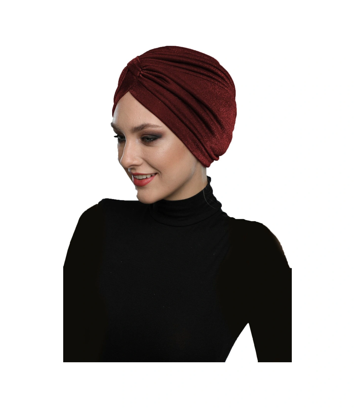 Simli Pike Çapraz Bantlı Astarlı Hazır Türban Tesettür Bonesi Bordo