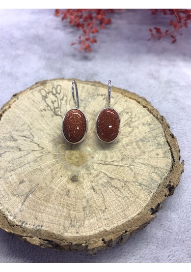 Doğal Yıldız Taşı Gümüş Küpe 925 Ayar