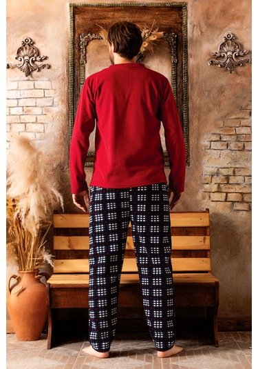 Nisanca 3 Renk Kışlık Erkek Polar Pijama Takımı Bordo