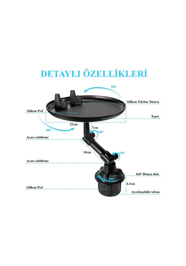 An-98 Araç İçi Katlanabilir Bardaklık Telefon Tutucu Ve Yemek Tep