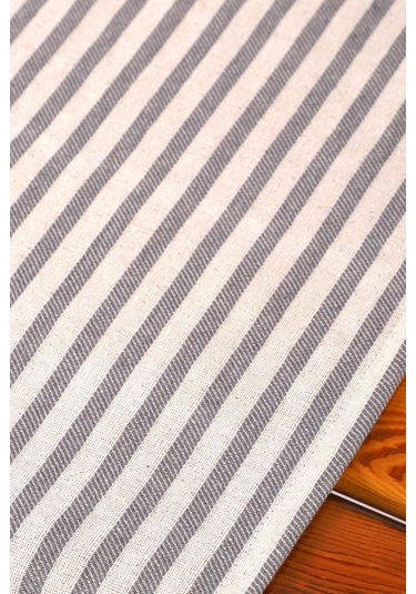 Gri Çizgili Keten Runner 40x150 Cm Diğer