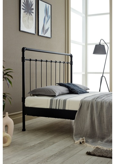 Odin Çift Kişilik Metal Karyola-siyah Ahşap Latalı