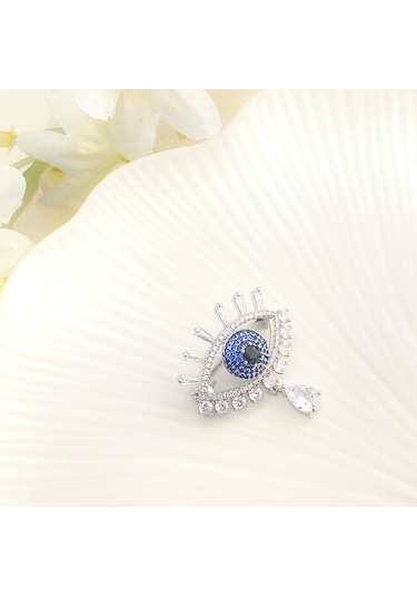 Broş Kadın Zirkon Taşlı Nazar Göz Broş Gözyaşı Yaka İğnesi Silver