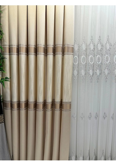 Nivemeshome Mozaik Ft614163 V-101 Krem 1/3 Sık Pileli Fon Perde Apm Krem