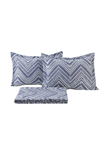 Elart Petra Keten Görünümlü Yatak Örtüsü Seti 3 Parça Çift Kişilik Lacivert