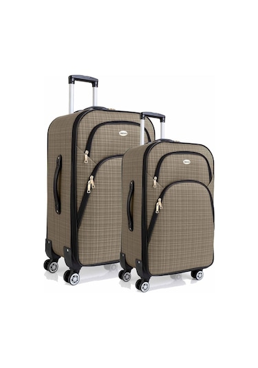 Gedox Büyük Ve Kabin Boy Valiz Seti 4 Teker Kumaş Valiz Bej 1081