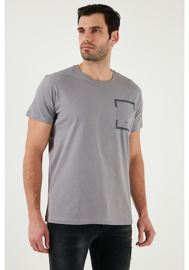 Buratti Bisiklet Yaka Pamuklu Slim Fit Erkek T Shirt 541Rework Açık Gri