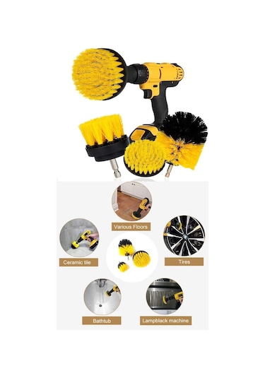 İsgstore 3lü Set Matkap Ucuna Takılan Duşa Kabin Fayans Banyo Küvet Oto Koltuk Lastik Yıkama Temizleme Fırça