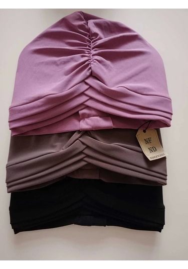 Üçbantlı Bone Hijab Tesettür Yarım Bone Şık Hazır Çapraz Türban Dış Bone Leylak Sandy Kumaş Çok Renkli