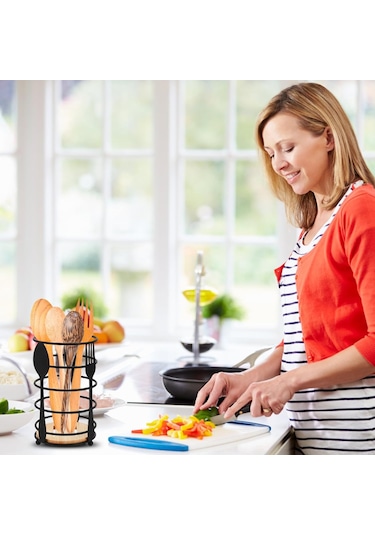 Paslanmaz Çelik Mutfak Gereçleri Tutucu, Mutfak Gereçleri Saklama Mutfak Aksesuarları, Siyah 16,5x10x10 Cm Diğer