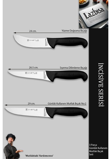 İncisive Serisi Mutfak Bıçak Seti Et Sebze Bıçağı 3 Parça Mft-080 Siyah