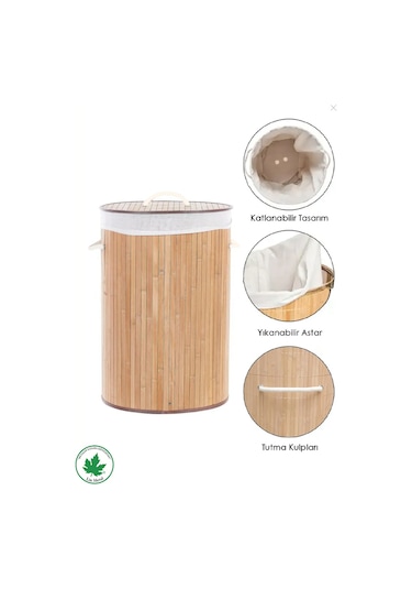 El Yapımı Bambu Yuvarlak Çamaşır Sepet, Hasır Kirli Sepeti Std Katlanır Bambu Yuvarlak Çamaşır Sepeti Klasik Bambu