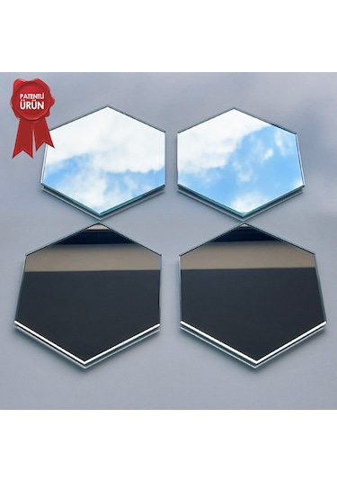 Decorita Ayna Bardak Altlığı 4'lü Takım Altıgen Düz Ayna Diğer