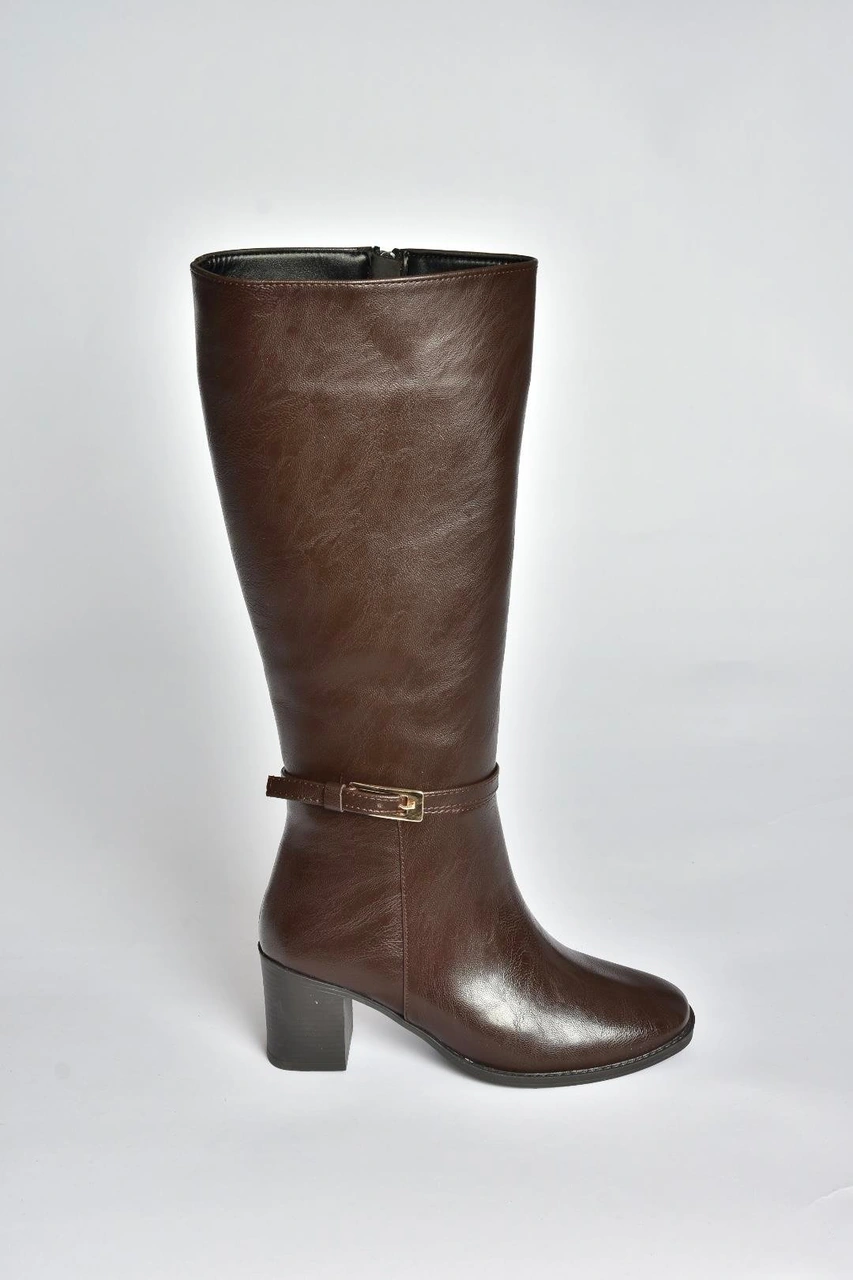 V973600509 Kahverengi Kalın Topuklu Kadın Çizme Kahverengi-suni Deri