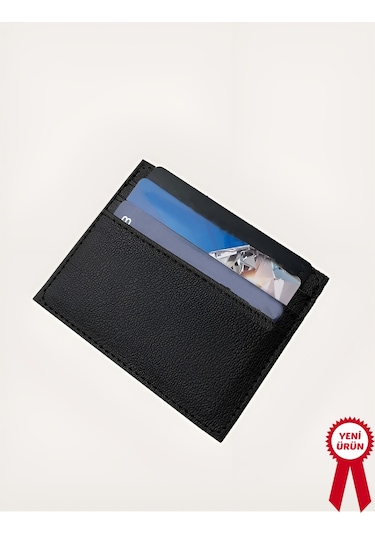 Unisex Mini Ve İnce Deri Dizme Kartlık Portföy Siyah
