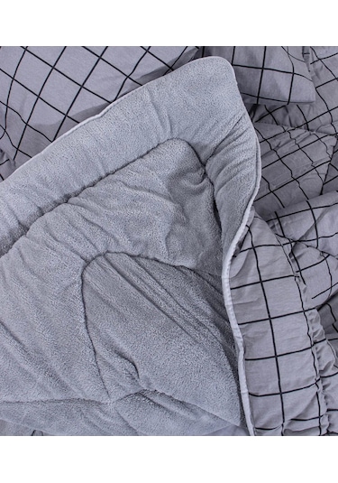 Tek Kişilik Lüx Çift Taraflı Pufidik Desenli Wellsoft Yorgan 155x215 + 1 Adet Yastık Kılıfı Antrasit - Gri