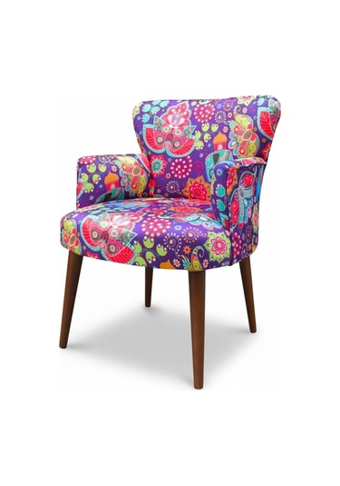 Roma Modern Tekli Koltuk Berjer - Dijital Baskılı Kumaş - Ahşap Ayak - Filli Desen Filli