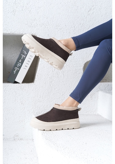 D436 Kadın Soğuk Geçirmez Kışlık Bot Kahverengi