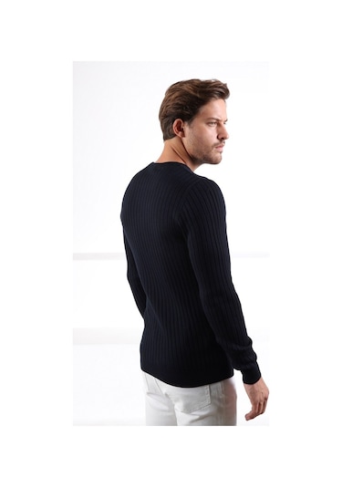 Ferraro Lacivert Bisiklet Yaka Fitilli Erkek Kazak Koyu Lacivert