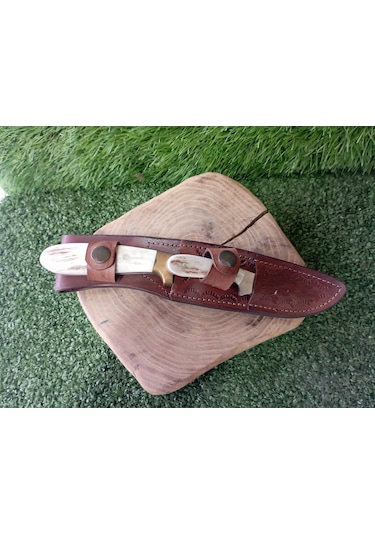 Tctknives El Yapımı Av Kamp Kılıflı Bıçak002 Krem