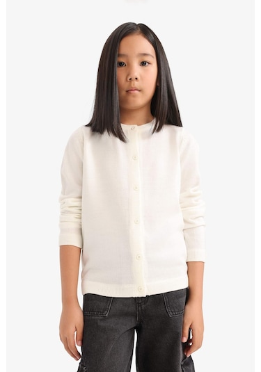 Defacto Kız Çocuk Bisiklet Yaka Düğmeli Hırka N8407a625auer233 Ekru