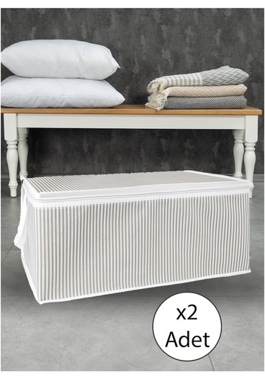 2 Adet Gri Çizgili Hurç Baza Altı Hurç 30x50x20 Cm Gri