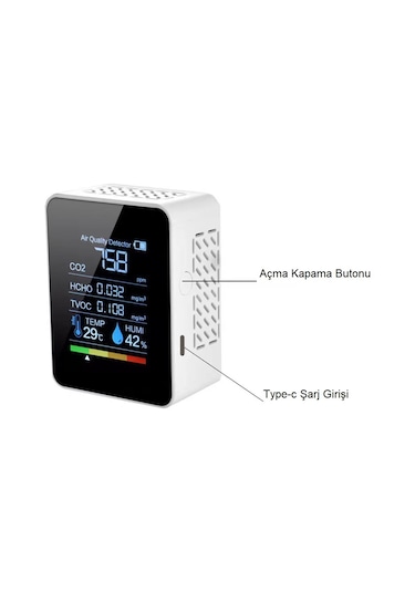 Triline Dijital 5in1 Hava Dedektörü Hava Kalite Ölçüm Cihazı