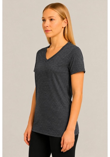 Axxel Kadın Antrasit Melanj Kısa Kollu Pamuklu Oversize Rahat Kesim T-shirt-d804-k