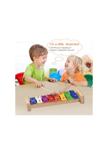 Tuşlu Kompakt Boyutlu Ksilofon Glockenspiel Ahşap Tokmaklı Perküsyon Müzik Aleti Oyuncak Çocuklar İçin Hediye