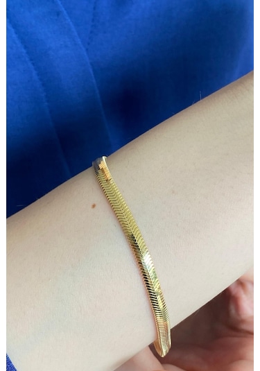 Zümrüt Sarraf 14 Ayar Yeşil Altın Kadın Tondo Ezme Zincir Bilekli Sarı Altın