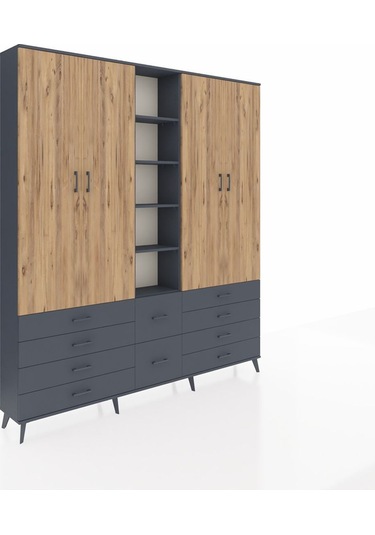 Arges Dolap 9 Raflı 10 Çekmeceli 2 Askılı 220x30x243 Antrasit-çam/antrasit Atlas Çam/antrasıt