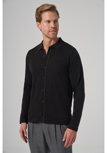 Erkek Siyah Trend Polo Yaka Gömlek Triko 26kc017005001 Siyah Siyah