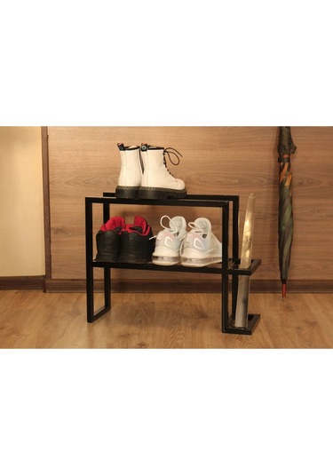 Aju Metal Ayakkabılık Ve Şemsiye Standı Modern Giriş Düzeni İçin Şık Depolama Bot Çizme Rafı Siyah