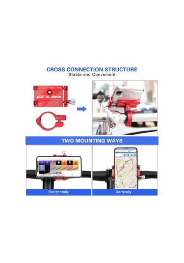 Qingmipy Gub G-81 Aluminyum Bisiklet Telefon Tutucu - 55-100mm Genişlik Uyumlu, 4 Kilitleme Penciği, Kırmızı