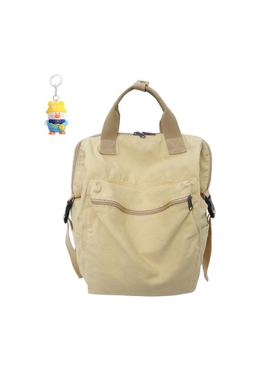 Gençler İçin Şık Ve Fonksiyonel Sırt Çantası - Üniversite Ve Okul Kullanımına Uygun Pliseli Tuval Çanta Bej