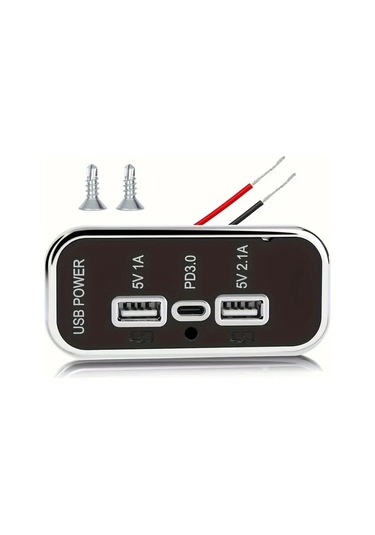 Honeybeeshop Siyah Çift Usb 3.1a Ve Type C Portları 12v Şarj Adaptörü Pd3.0 Qc3.0 Hızlı Şarj 3 Portlu Abs Araba Deniz Kamyon Golf Rv Dıy Kiti