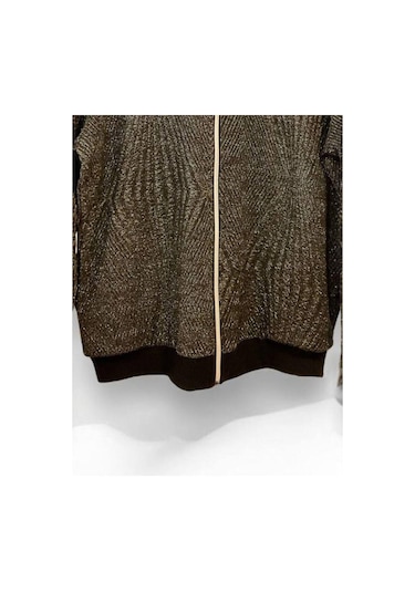 Kız Çocuk Fermuarlı Simli Hırka-14466 Siyah