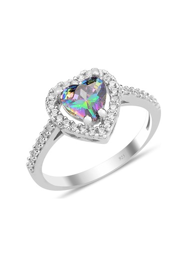 Gümüş Rodyumlu Mistik Taşlı Pırlanta Montürlü Kalp Modeli Üçlü Set Barcode Beyaz