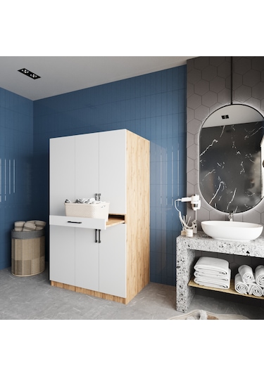 Tina Çamaşır Ve Kurutma Makinesi Dolabı Banyo Dolabı Çam Beyaz Beyaz - Çam