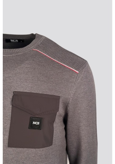 Erkek Triko Bisiklet Yaka Cep Detaylı Gri 3753 Gri